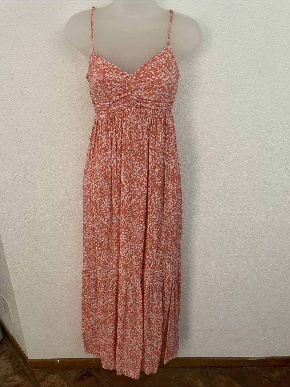 Women’s peach/coral Floral Maxi Dress with Spaghetti Straps